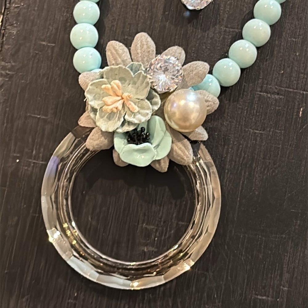 One of a Kind Unique Floral Turquoise Glass Bead Layered Handmade Necklace